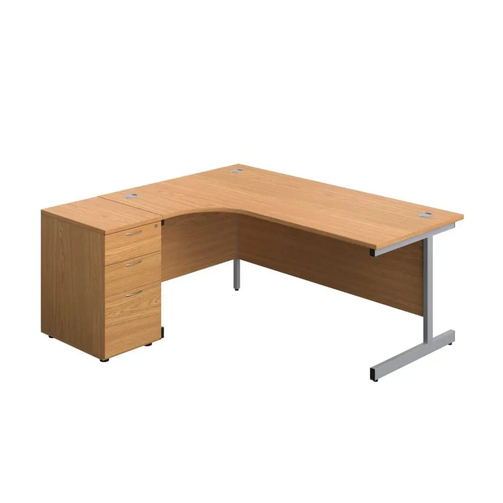Left hand office desk with matching height pedestal and steel frame