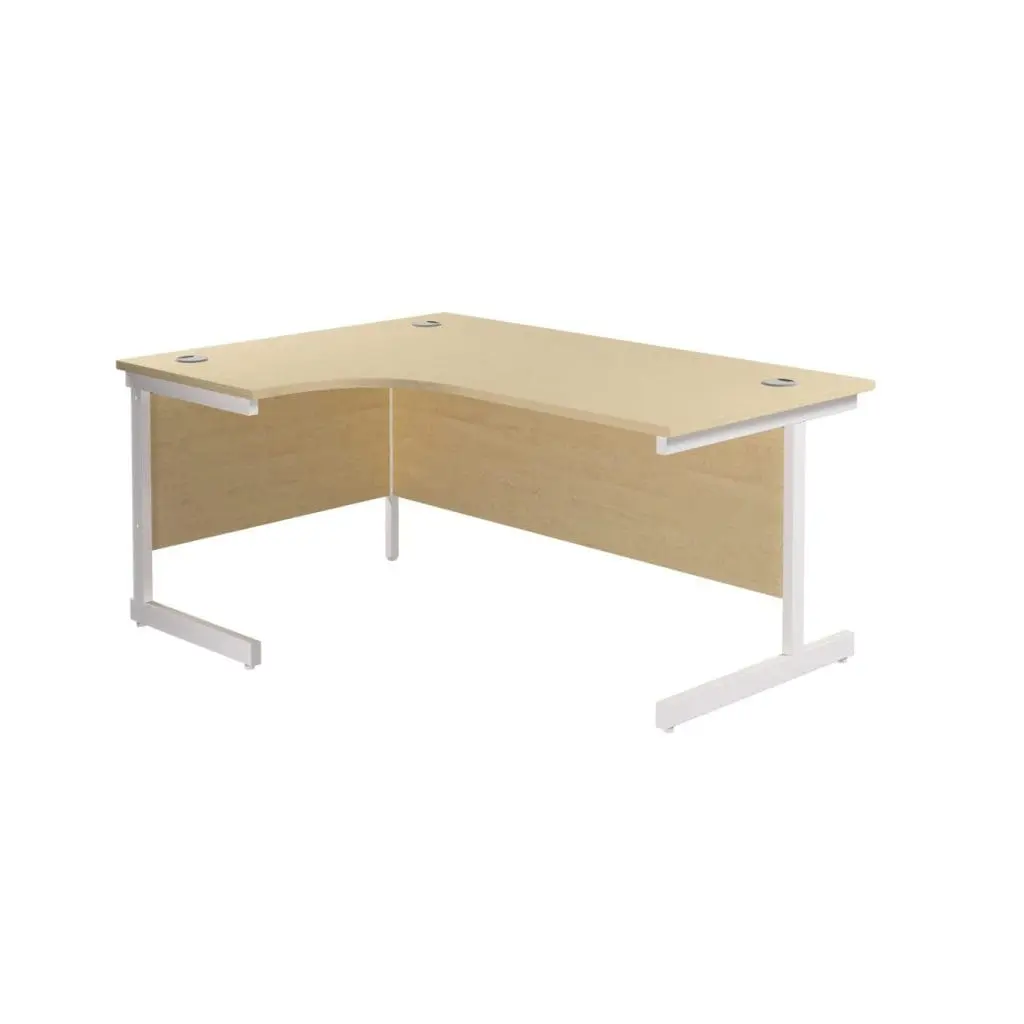 Left hand radial office desk with cantilever leg frame and cable ports