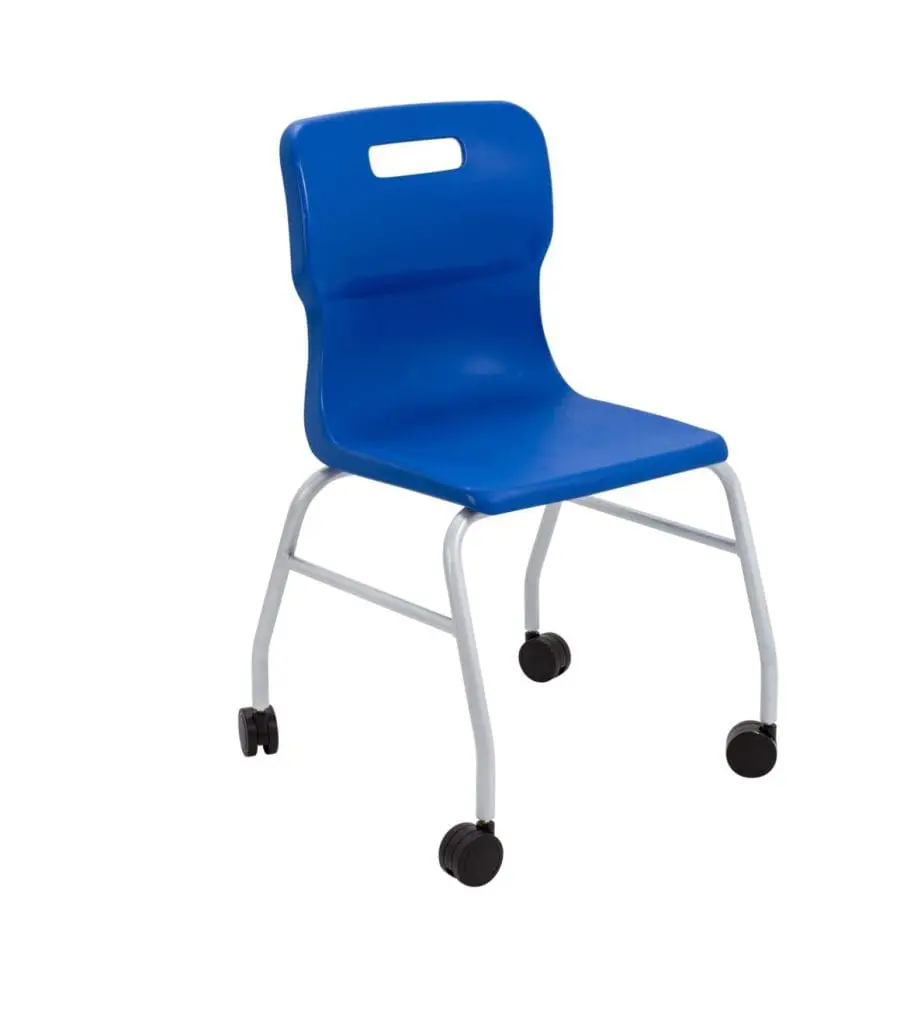 Titan Move classroom chair with ergonomic seat, black castors, and tubular steel frame