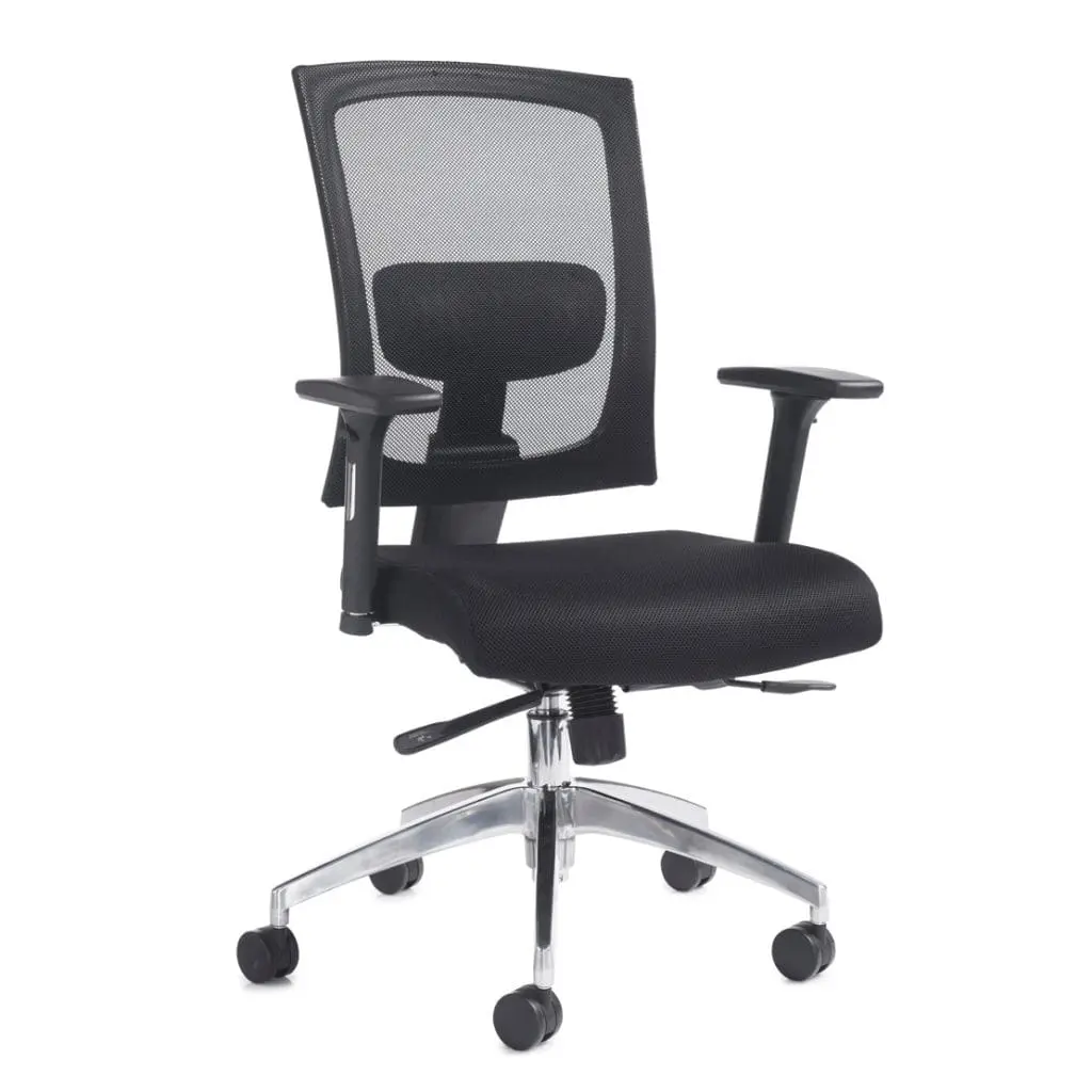 Gemini mesh office chair with adjustable arms, headrest, and aluminium 5-star base