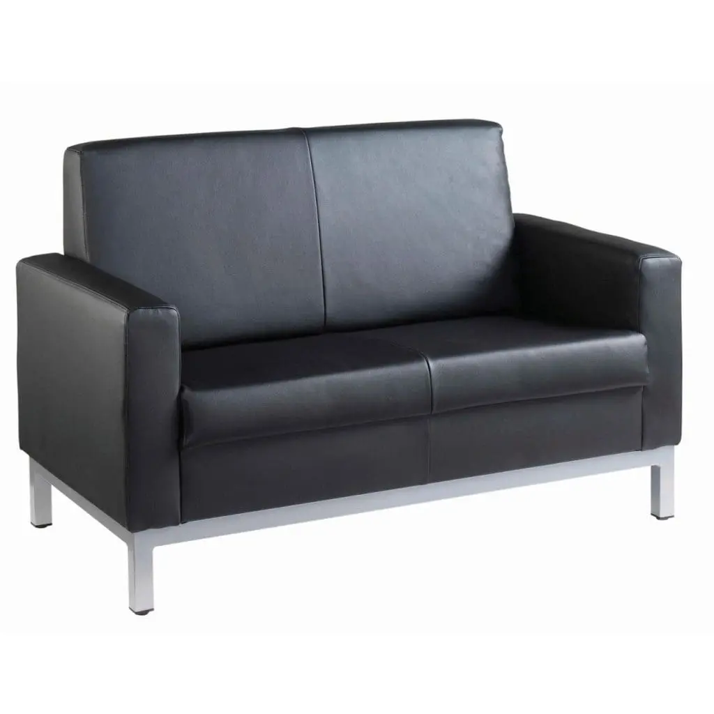 Helsinki 2-seater sofa in black leather with silver steel base
