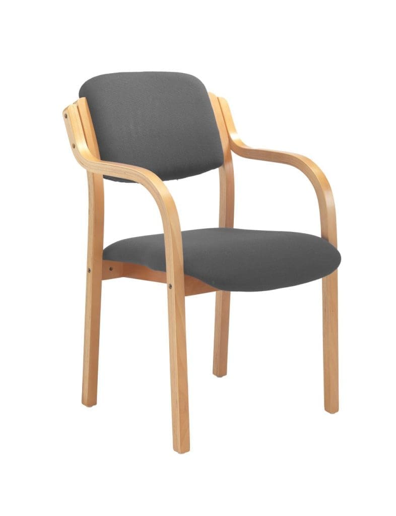 Renoir upholstered armchair with polished wood frame for waiting rooms