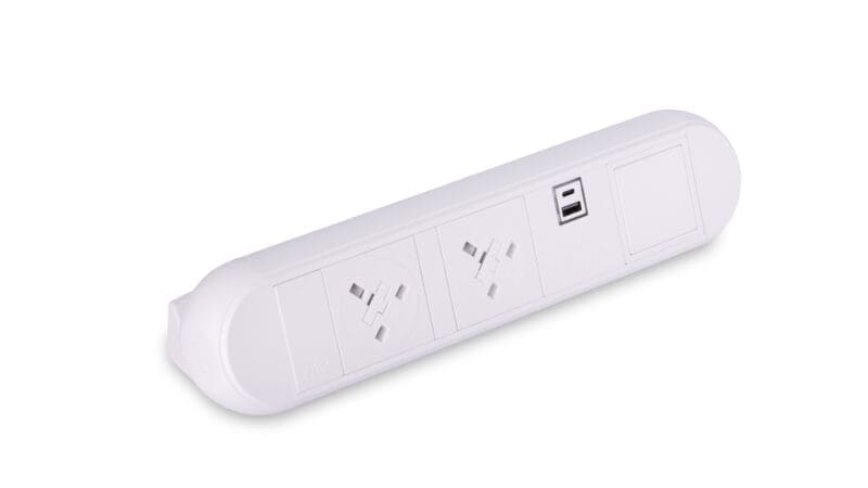 Desktop power module with two UK sockets, one USB-C and one USB-A port
