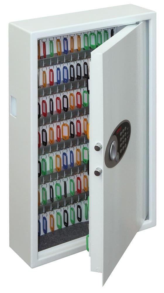 Electronic key safe with 144 hooks, steel construction and white scratch-resistant finish