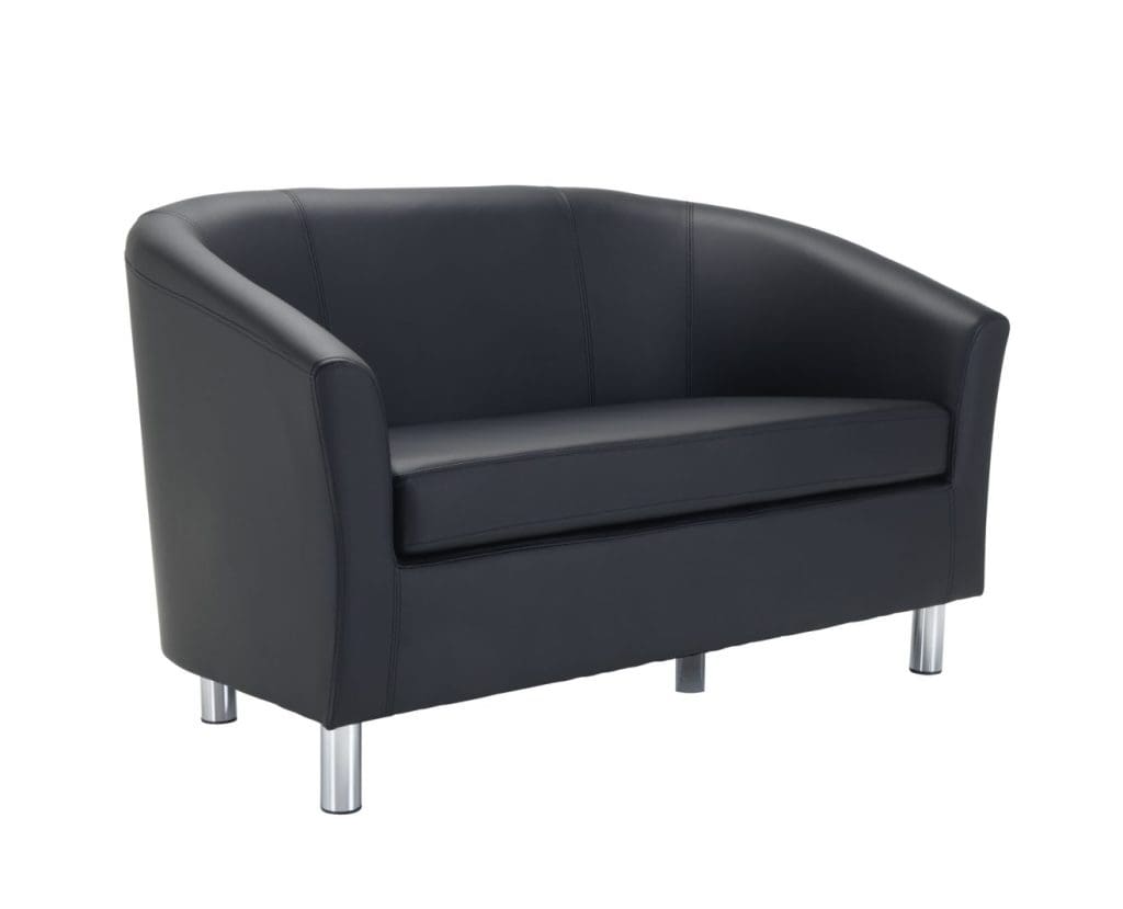 PU upholstered tub sofa with metal legs and cushioned seat in a modern reception area