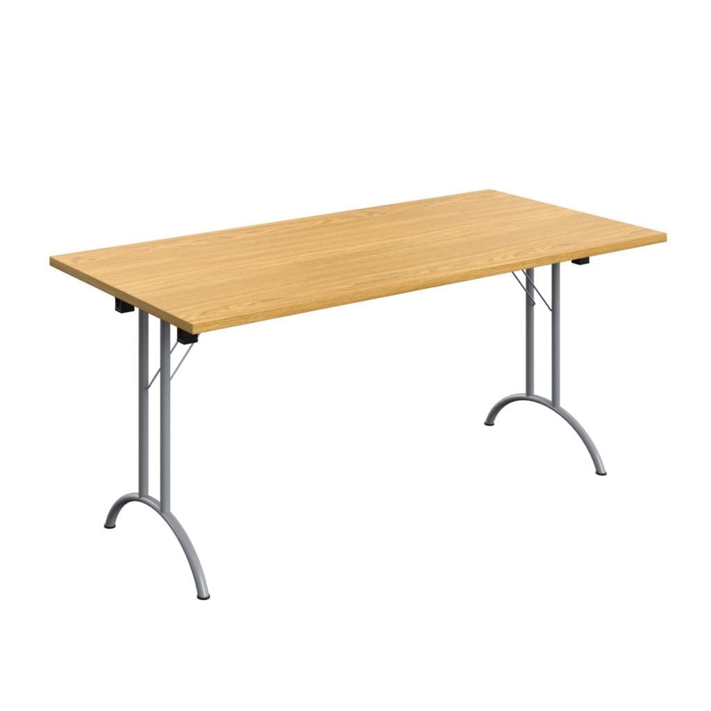Rectangular table with tilting top, white MFC surface, and locking castors