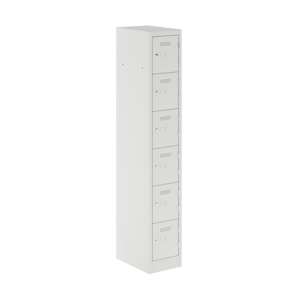 Six door steel locker in grey with coloured lockable doors