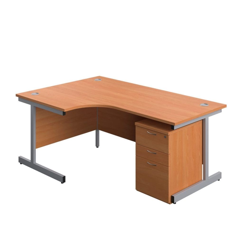 Left hand office desk with high mobile pedestal and wooden top finish