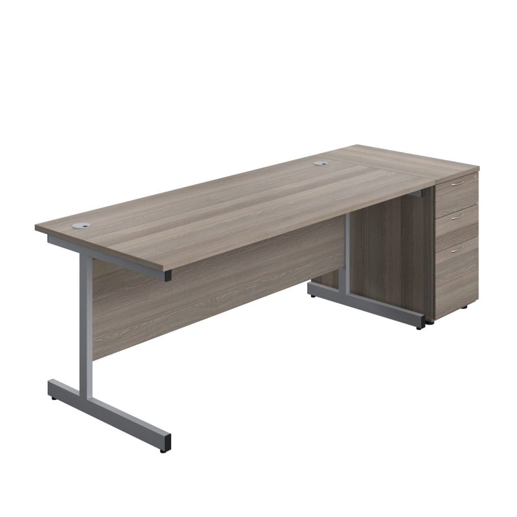 Office desk with wooden rectangular top and desk high pedestal for storage