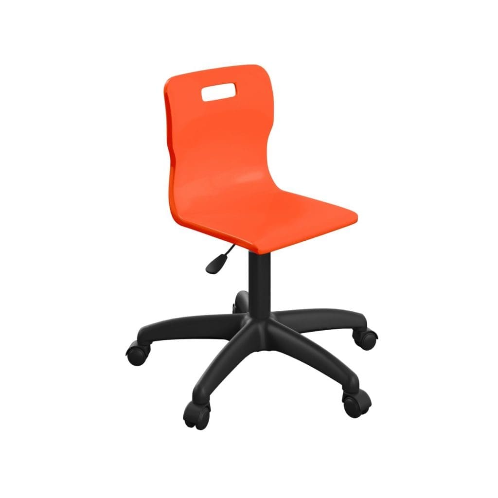 Titan junior swivel chair with plastic base, castors, and ergonomic back in primary classroom