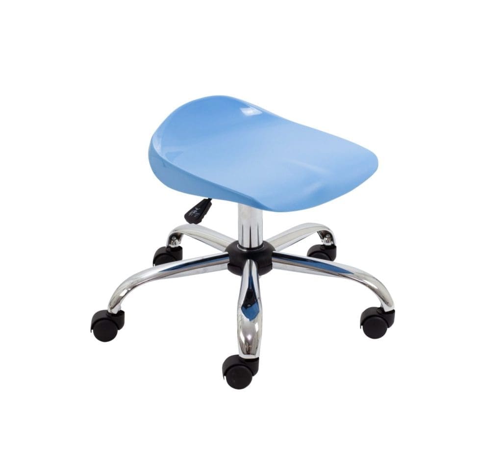 Titan junior swivel stool with chrome base, castors, and ergonomic seat in colourful classroom