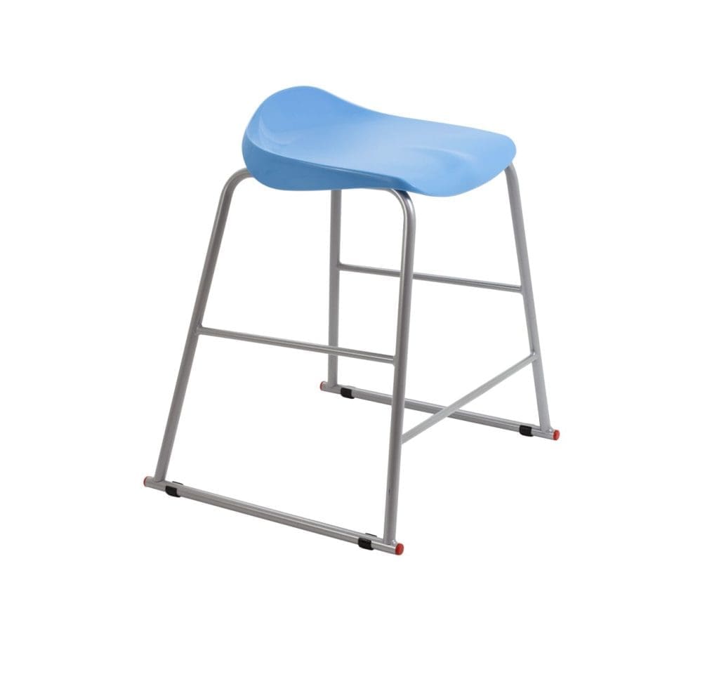 Stackable Titan classroom stool with grey anti-tilt frame and coloured anti-slip feet