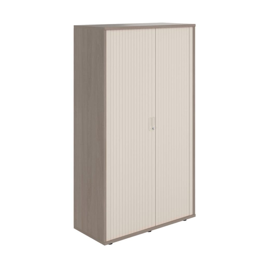 Lockable tambour cupboard with adjustable shelves and clean finish