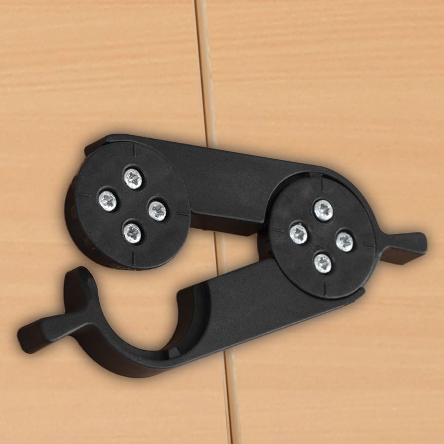 Under desk linking mechanism for mobile flip top tables with black low-profile design