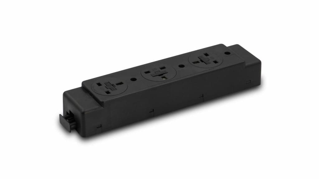 Compact under desk power module with two UK sockets and metal fixing brackets