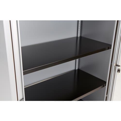 Steel Bisley shelf with under-shelf A4 filing system for cupboards