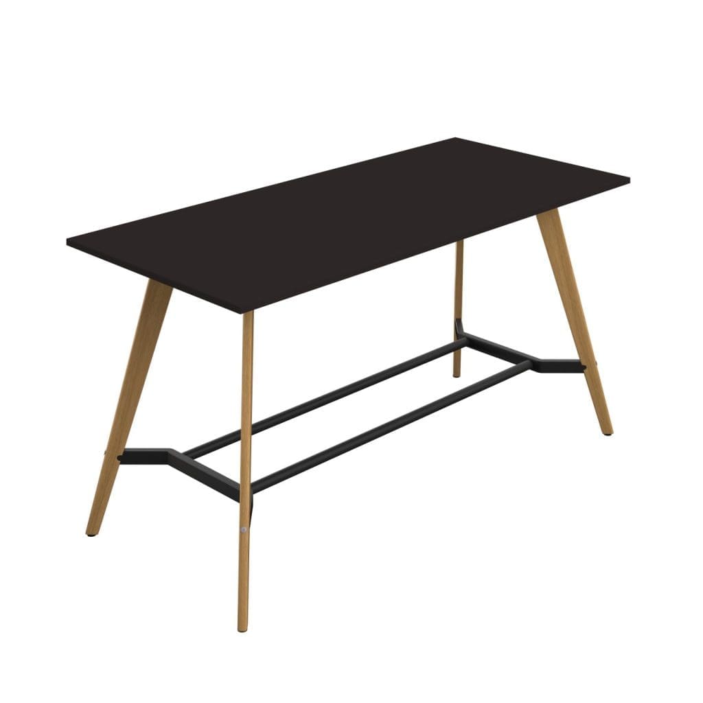 Plateau Poseur Rectangular Table with slanted wooden legs and modern top finish