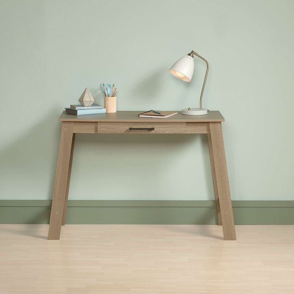 restle desk in Summer Oak with slim drawer and modern frame