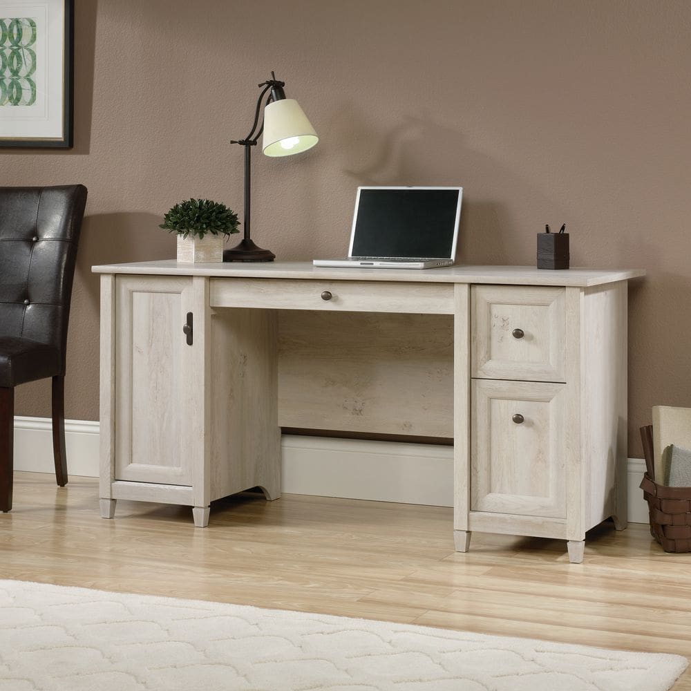 Chalked wood computer desk with drawers, CPU storage and keyboard shelf