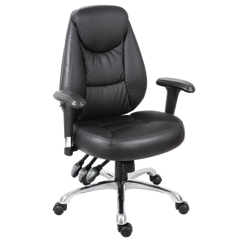 Luxury operator chair in supple faux leather with adjustable armrests and tilt mechanism
