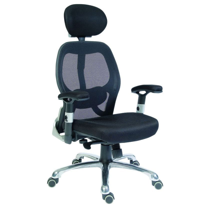 Luxury mesh back executive chair with adjustable lumbar and headrest in black mesh