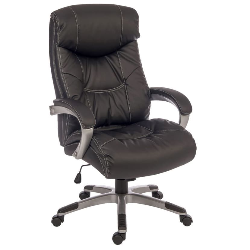 Luxury leather look executive chair with padded armrests and reclining feature