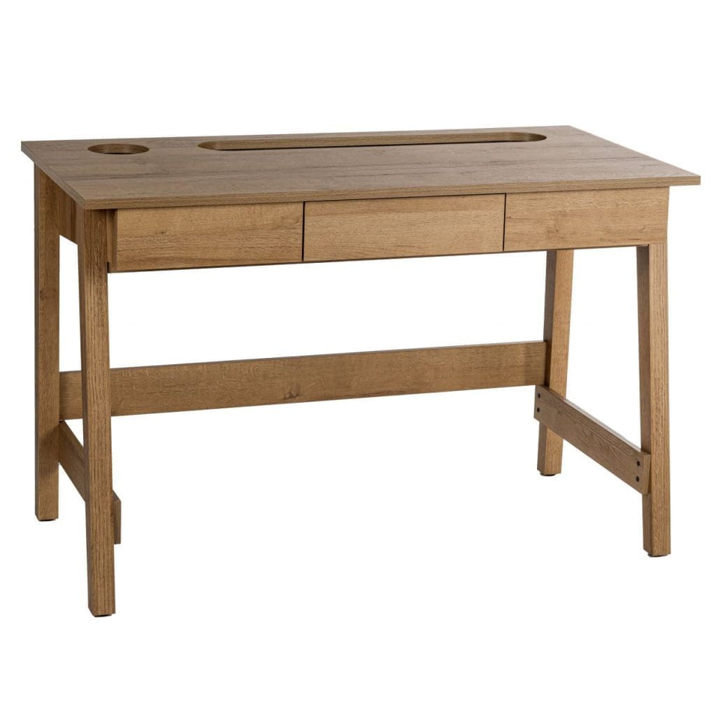Riviera Oak home office desk with angled legs and drawer