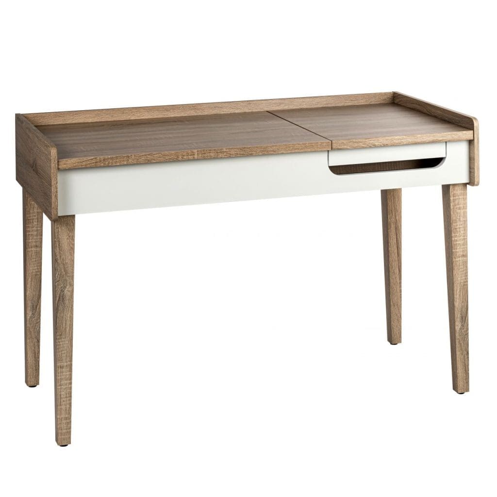 Home office desk with Sonoma Oak finish, sliding shelf, and hidden storage compartment