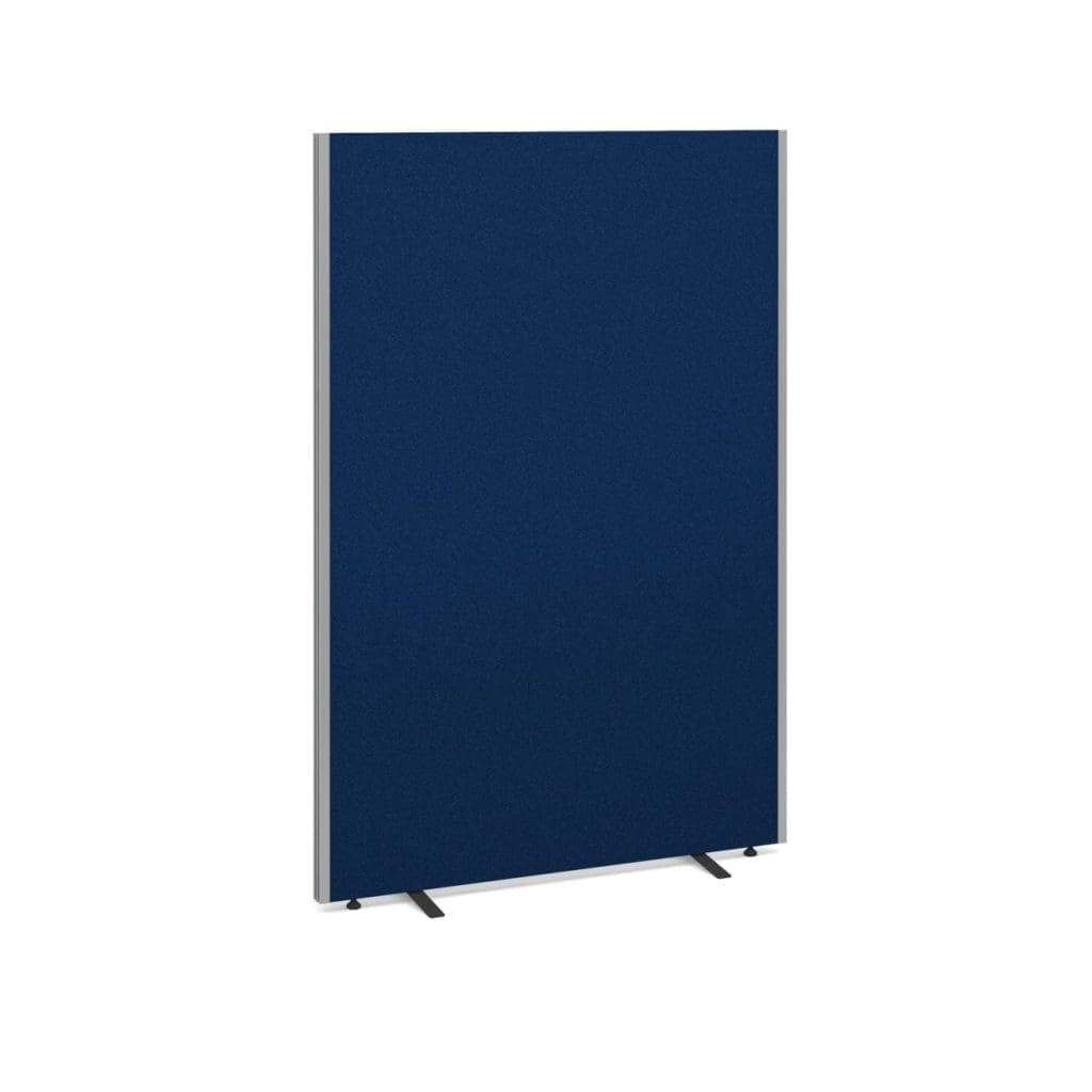 Fabric floor screen in charcoal with bar feet dividing open-plan office workspace