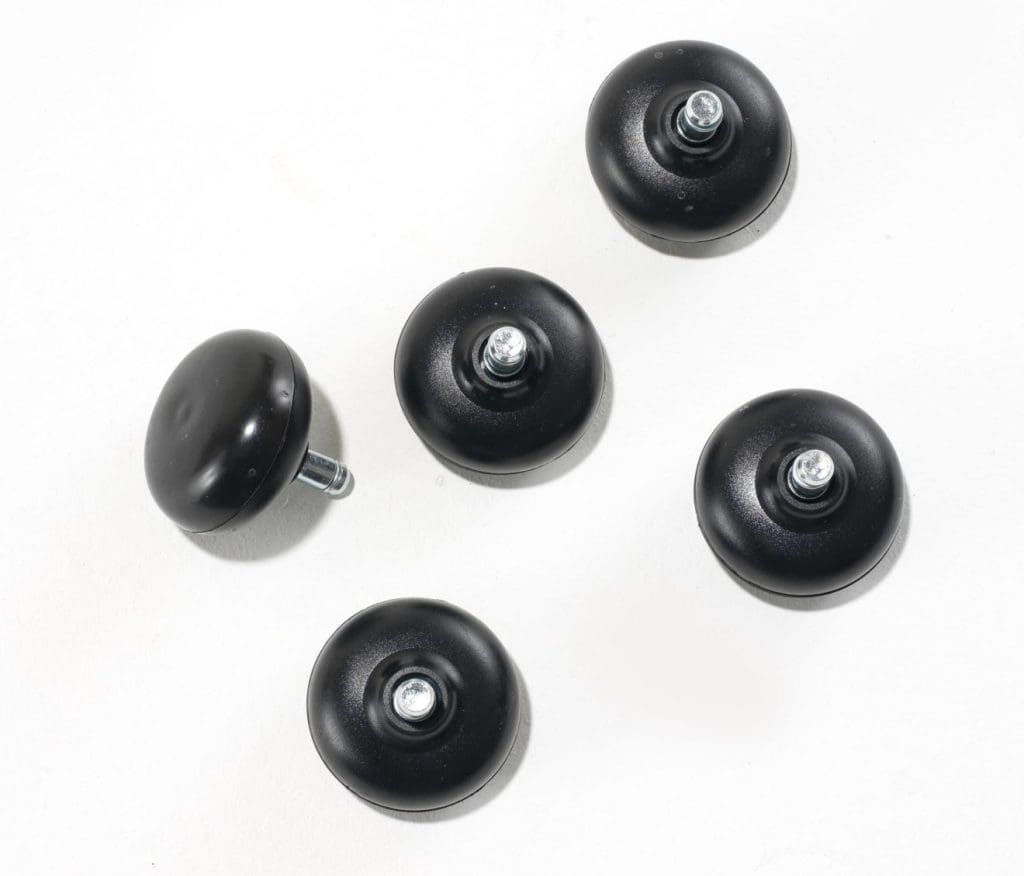 Set of 5 black onion glides for chairs with 11mm stem – compatible with hard and carpet floors