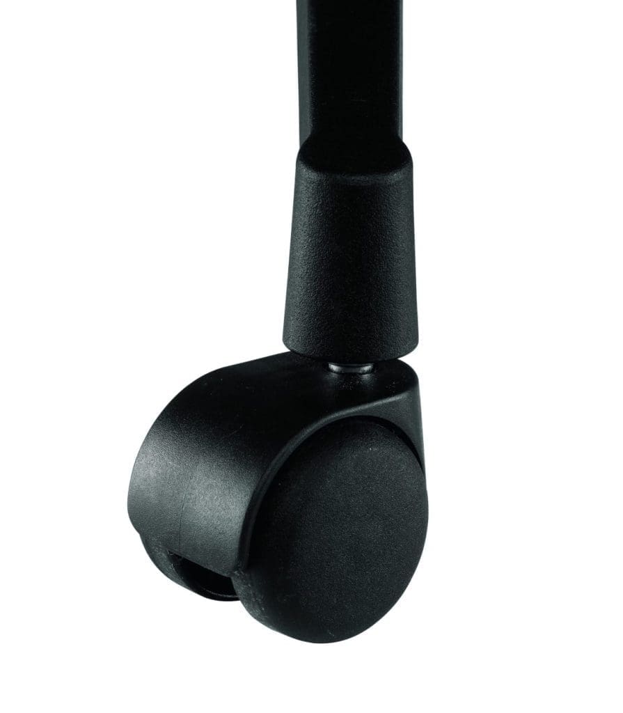 Black brake-loaded chair castor with 11mm stem for lab environments