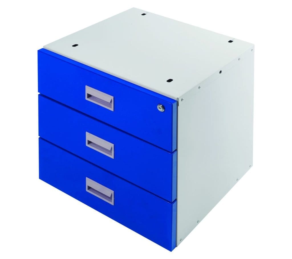 QMP square tube workshop bench with light grey frame and laminate top