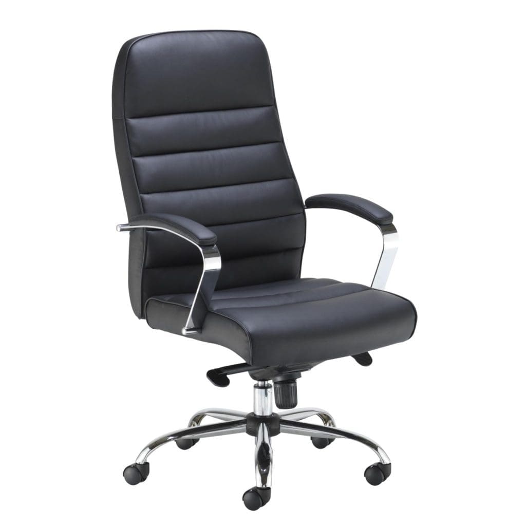 Executive Chair with faux leather upholstery, chrome arms and high back design