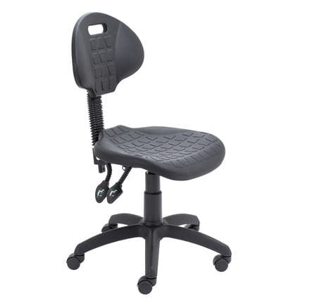 Factory 2 Lever Chair with black polyurethane seat and adjustable back for lab or workshop use