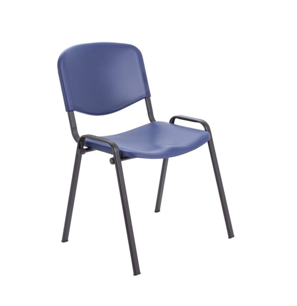 Stackable canteen chair with black powder-coated frame and wipe-clean polypropylene seat and back