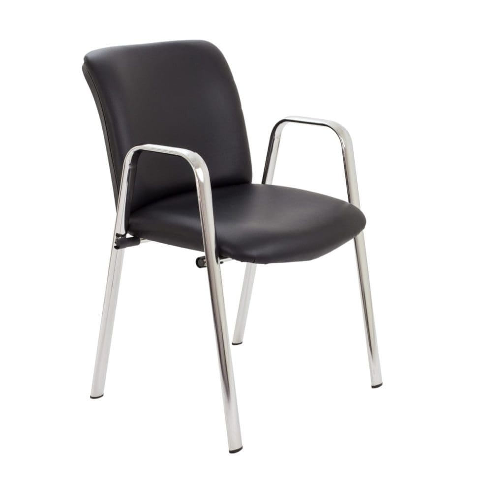 Pavilion faux leather armchair with chrome frame and armrests, suitable for offices and receptions