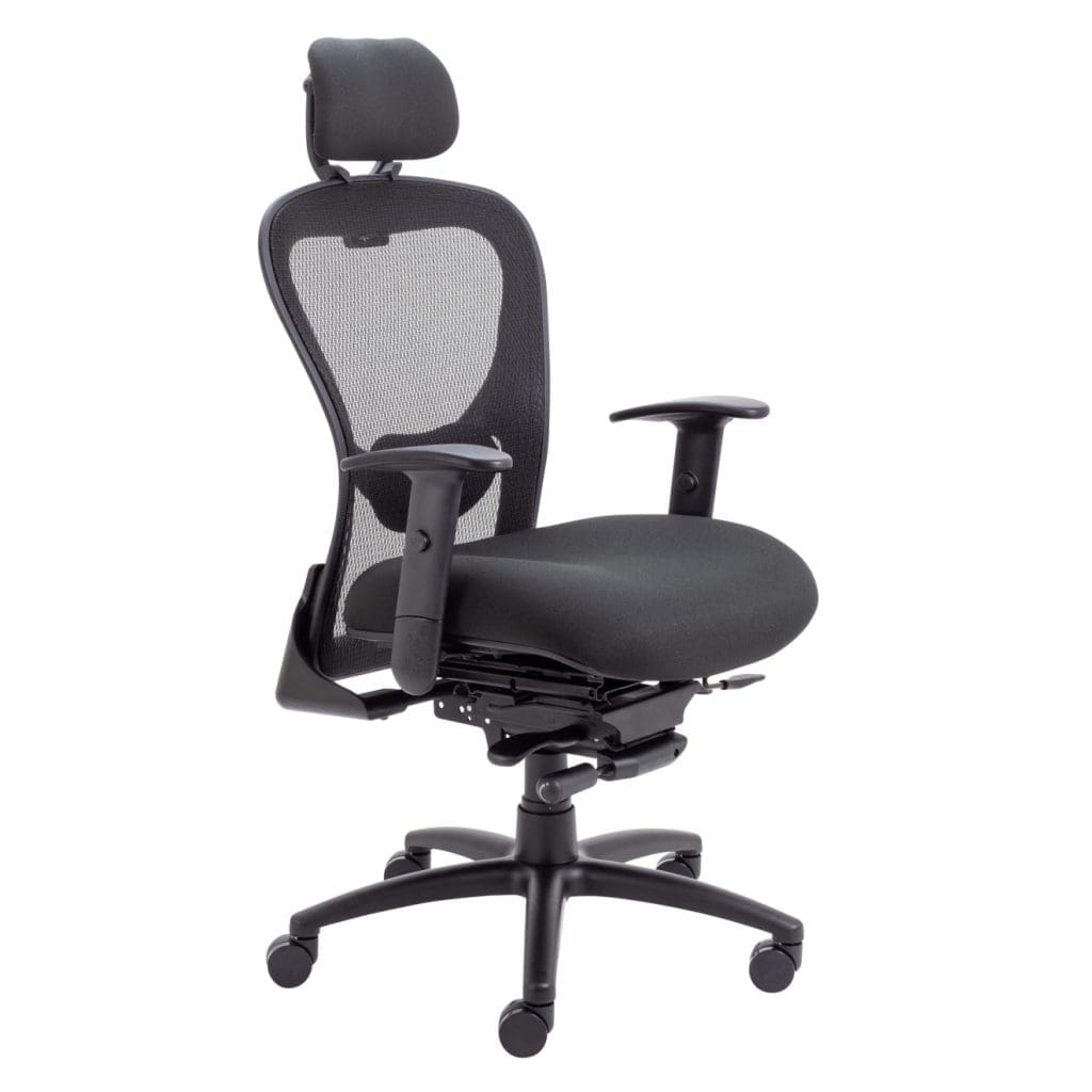 Strata high-back task chair with mesh back, upholstered headrest, and seat slide mechanism