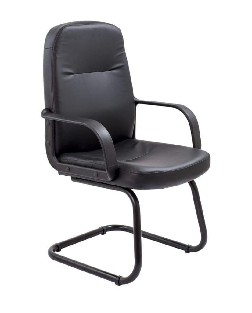 Canasta faux leather visitor chair with fixed arms and black cantilever frame
