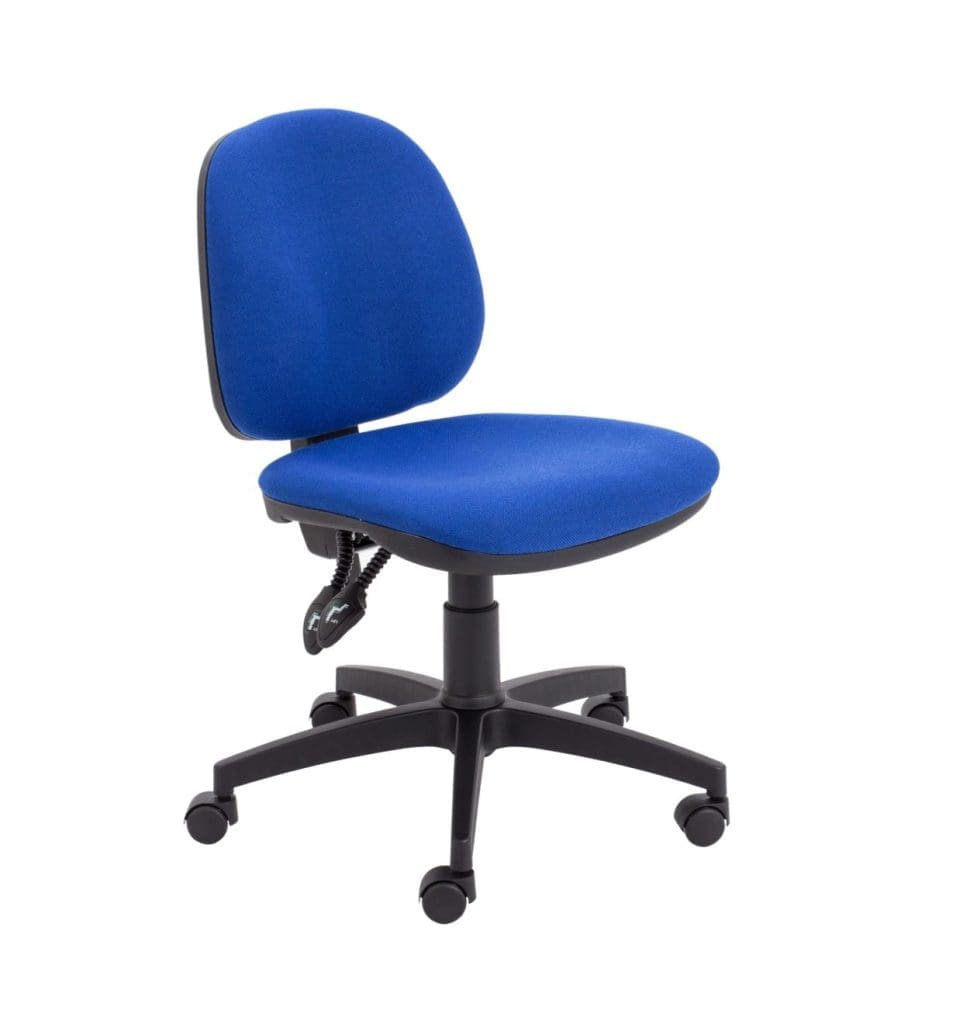 Concept mid-back operator chair with black base and fabric seat in office setting