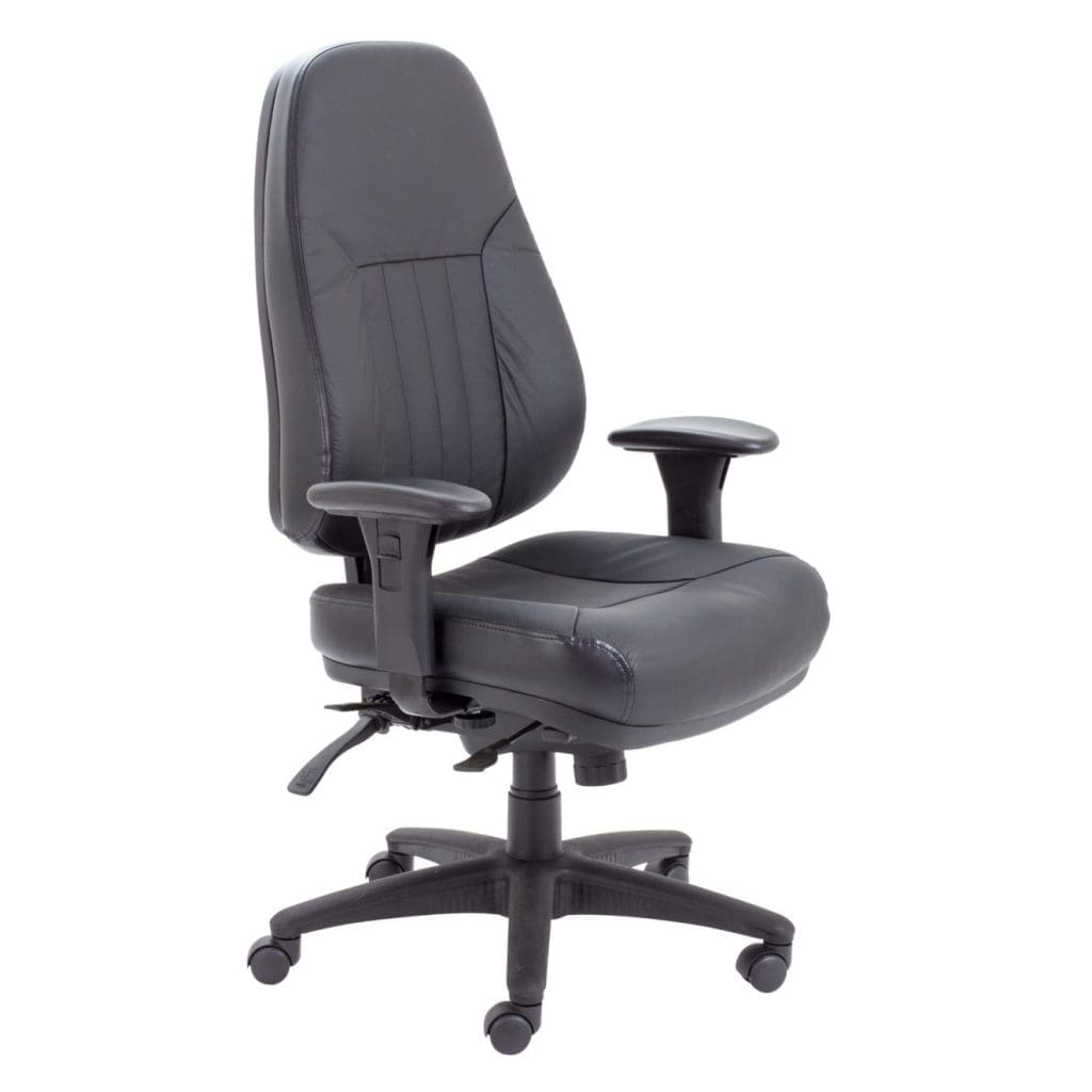 Panther executive leather office chair with high back and adjustable arms on swivel base