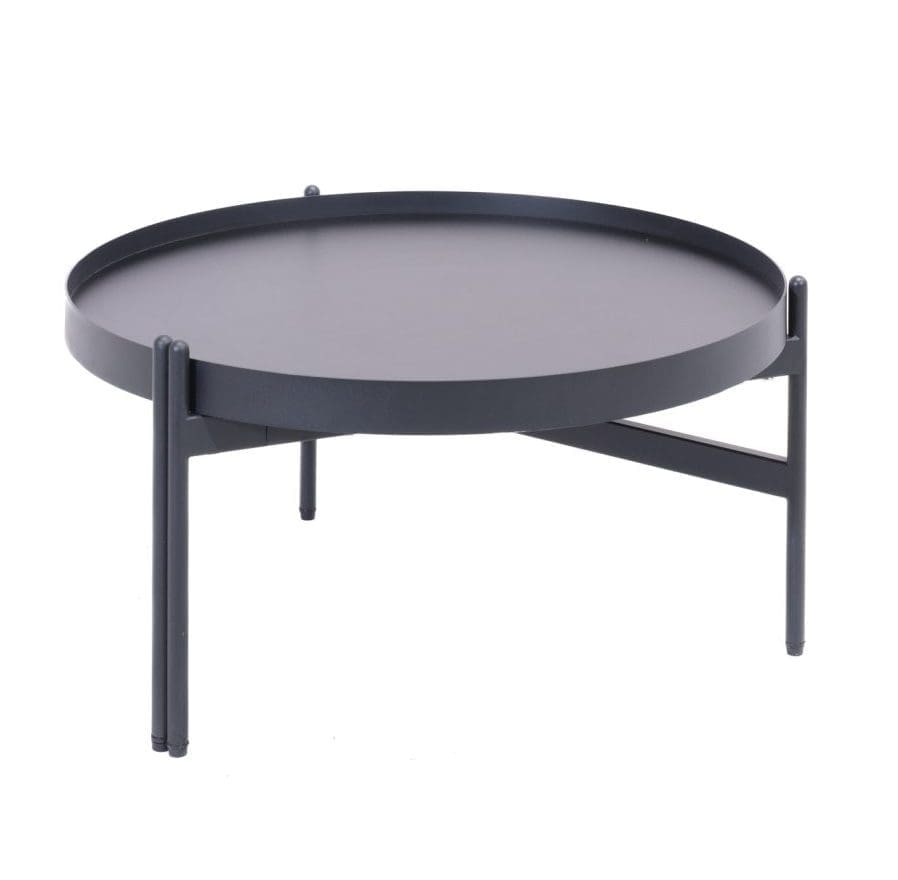 Platter medium table with powder-coated steel legs and square MFC top in white finish
