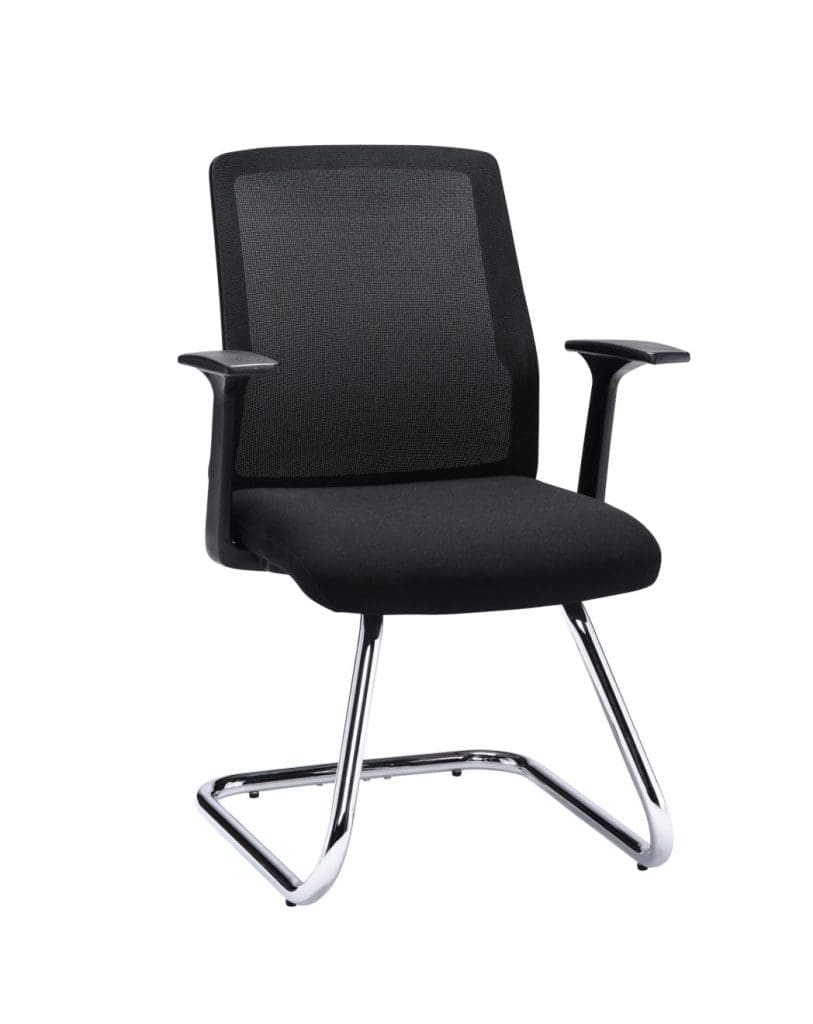 Denali mid back mesh visitor chair with fixed arms and chrome cantilever frame