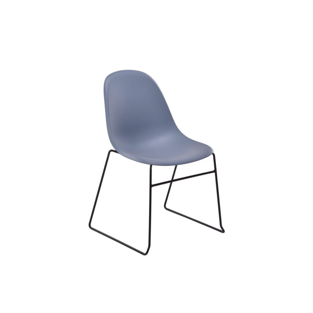 Lizzie Skid Chair with black tubular frame and curved polypropylene seat