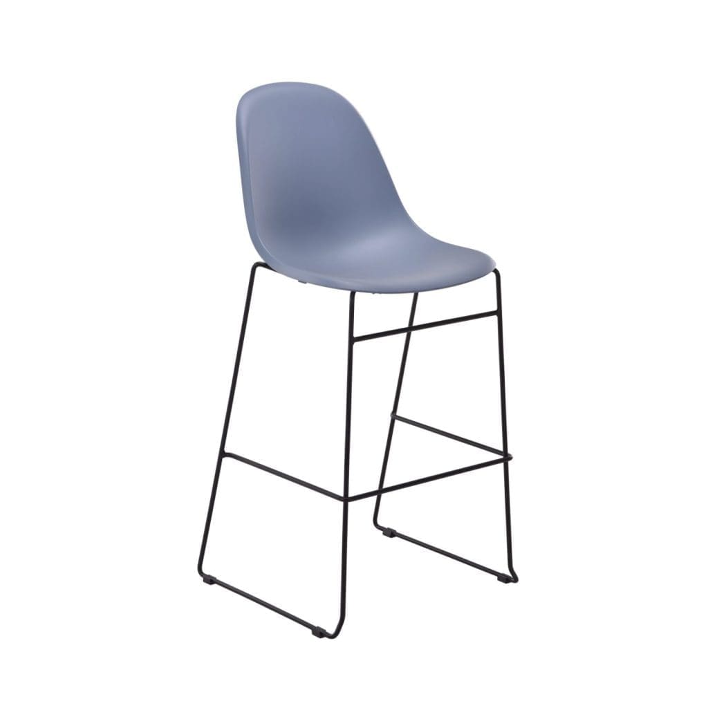 Lizzie High Stool with curved plastic seat and black skid frame