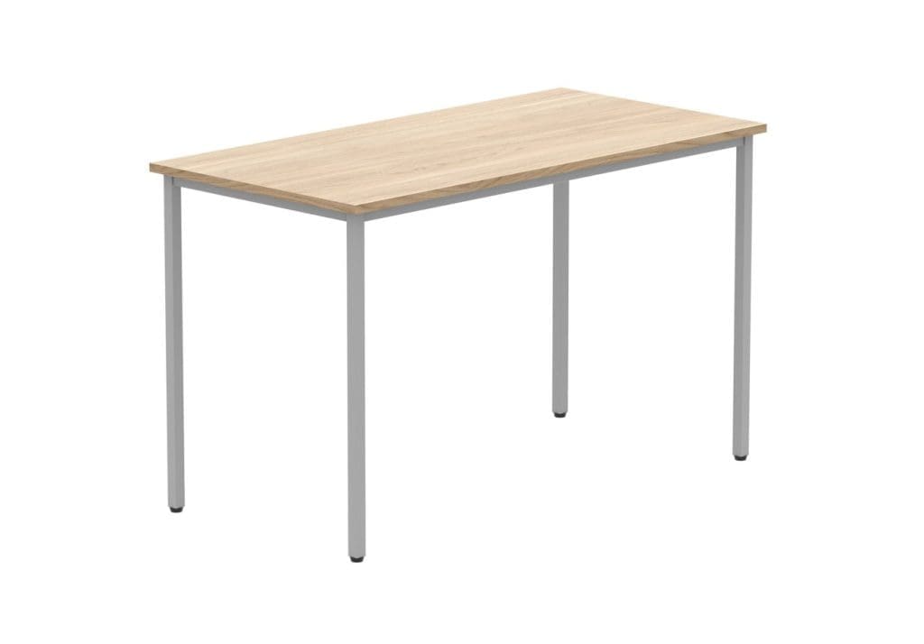 Rectangle multi-purpose table with wooden top and steel legs in team workspace