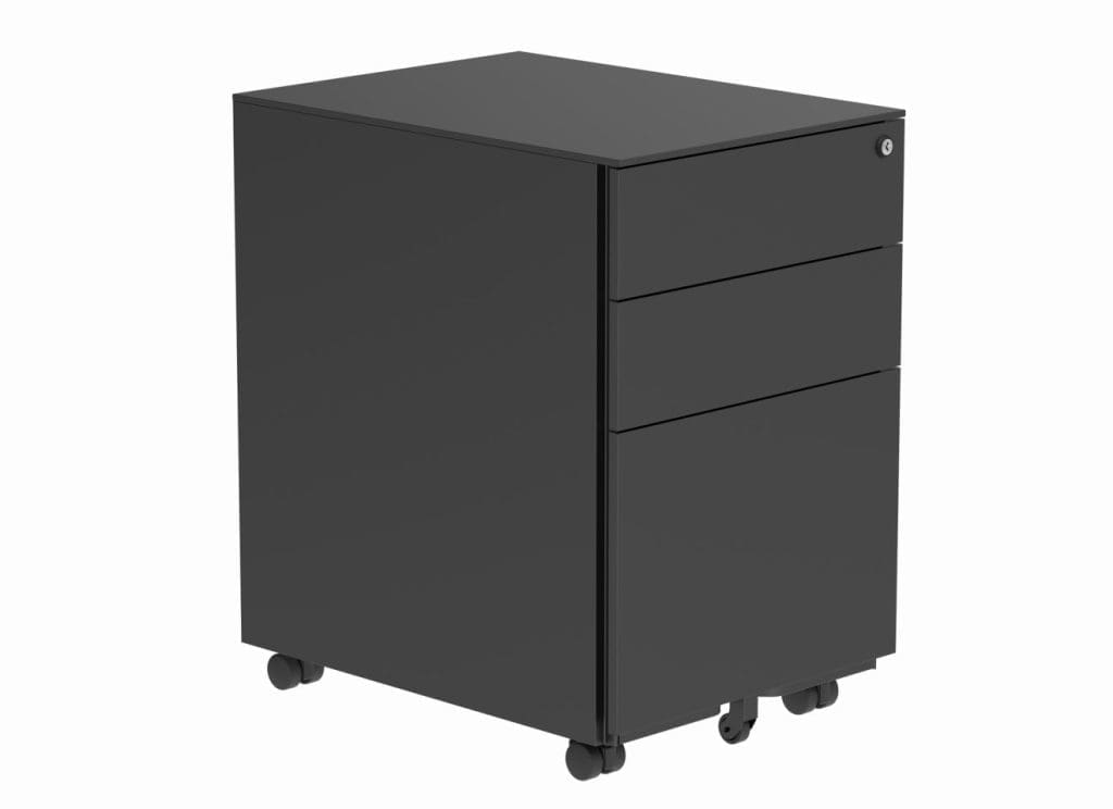 Steel mobile storage unit with three drawers and castors under office desk