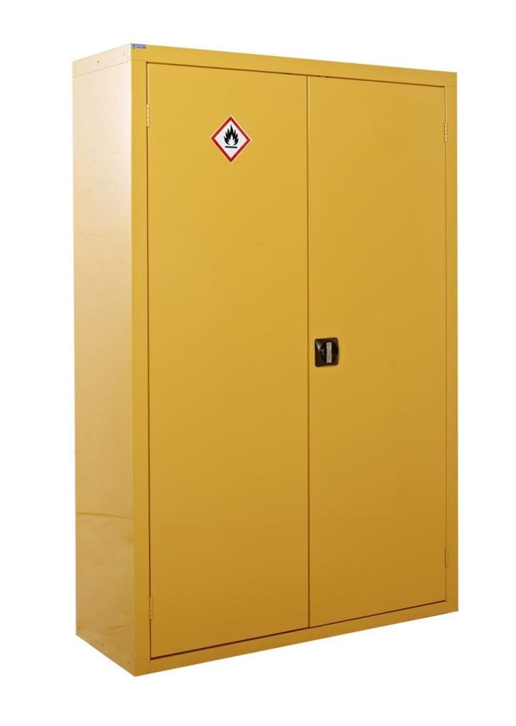 Tall hazardous substance storage cabinet with 3 spill shelves – 1800 x 1200 x 460