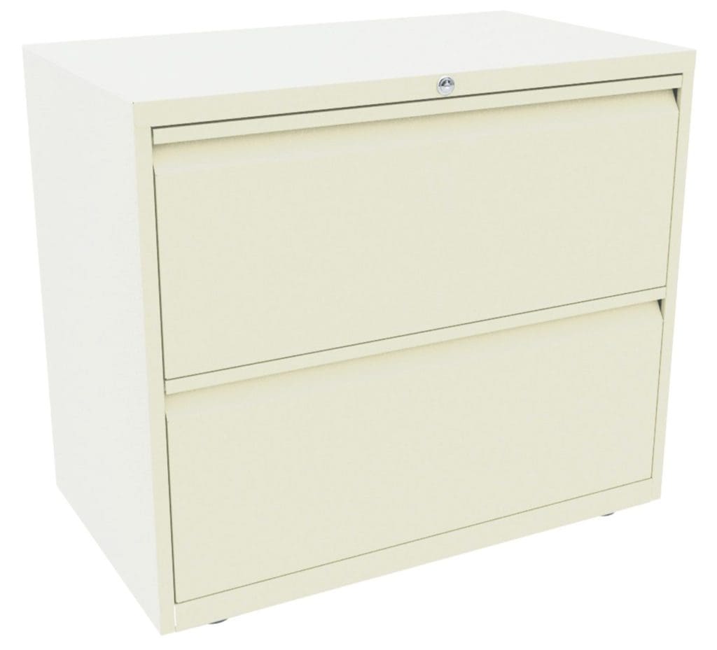 Bisley 2 drawer steel side filer with full-width handles and locking drawers