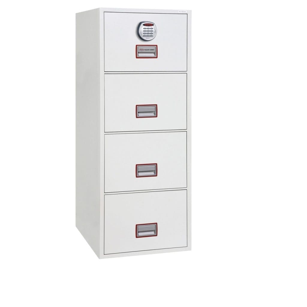 Two-drawer fireproof filing safe with electronic lock for paper and digital media protection