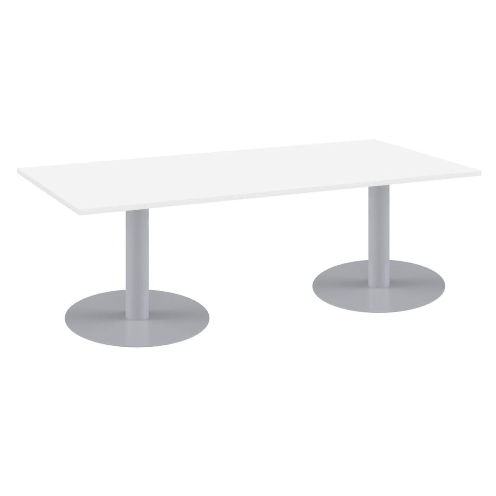 Rectangular meeting table with twin central legs and wide bases in a contemporary boardroom setting